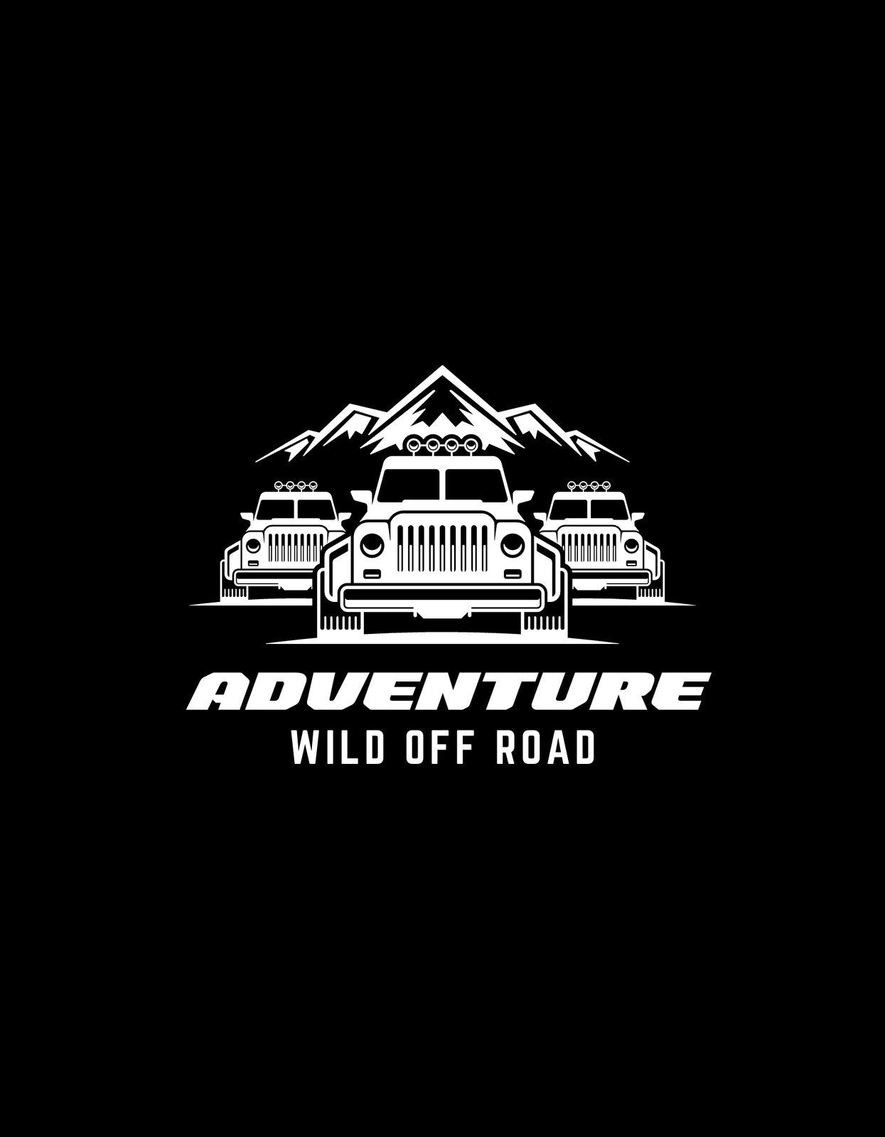 Egy bátor kalandra hívó grafika, ahol két terepjáró áll szemben hegyvonulattal a háttérben, "ADVENTURE WILD OFF ROAD" felirattal az alján. 