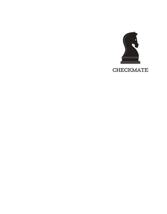 Egy sötét ló sakkbábú ábrázolása az egyediség és a stratégiai gondolkodás szimbólumaként, "CHECKMATE" felirattal. 