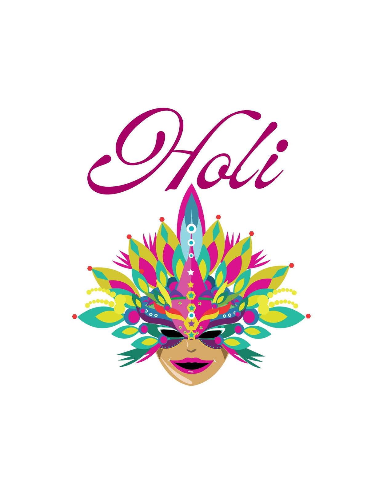 Egy vibráló minta, ami az ünneplés és a kultúra ötvözete, tele színes és mintás tollakkal, egy maszk köré rendezve, ami az arcot szinte láthatatlanná teszi, felidézve a Holi Fesztivál varázslatát. 