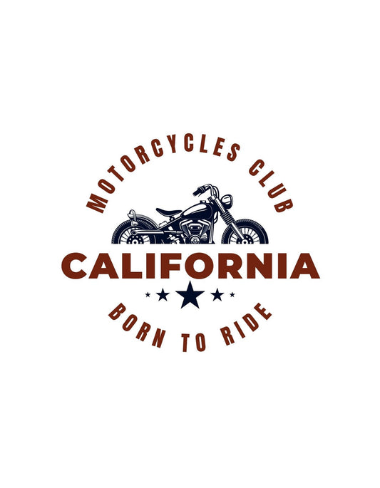 Egy klasszikus, erőteljes kinézetű motorkerékpár látható az embléma közepén, felette a "Motorcycles Club", alatta pedig a "California Born to Ride" felirat áll kifaragott betűkkel, csillagokkal díszítve. 