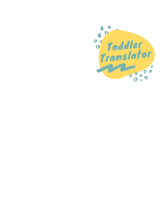A képen egy vidám és játékos grafika látható, amely a "Toddler Translator" feliratot ábrázolja, körülvéve vízcseppekkel és egy dinamikus sárga háttérrel. 