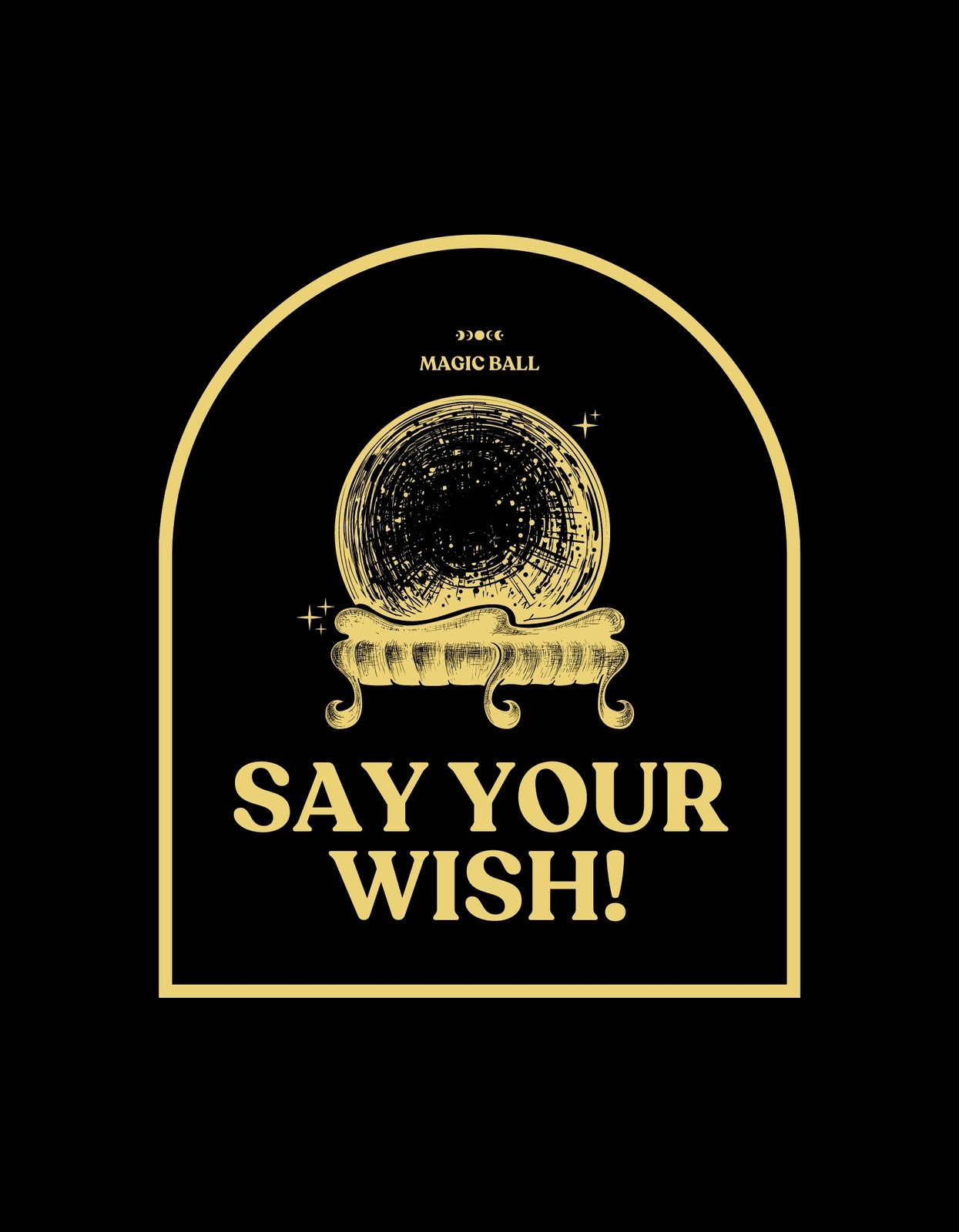 Egy aranyszínű, misztikus gömb kerül megjelenítésre a képen, körülötte csillagokkal és a felső részen "MAGIC BALL" felirattal, alatta pedig egy "SAY YOUR WISH!" szlogennel. 