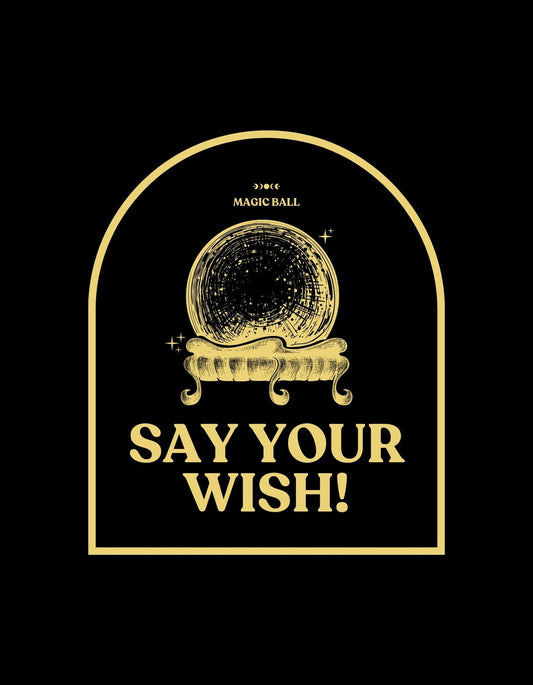 Egy aranyszínű, misztikus gömb kerül megjelenítésre a képen, körülötte csillagokkal és a felső részen "MAGIC BALL" felirattal, alatta pedig egy "SAY YOUR WISH!" szlogennel. 
