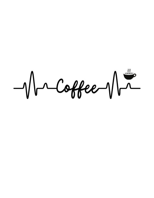 A képen egy kávérajongók által könnyen felismerhető dizájn látható: egy szívveréseket ábrázoló vonal, mely a "Coffee" szót és egy csésze kávét is magába foglal. 