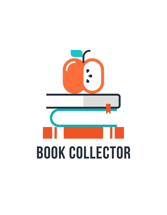 Egy stilizált almát láthatunk, amelynek egyik fele egy könyvvel helyettesítve van, három színes könyvvel alatta és a "BOOK COLLECTOR" szöveggel. 