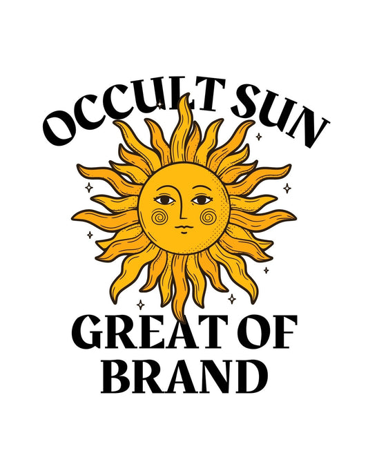 A grafika egy titokzatos arany napot ábrázol, melynek középpontjában egy arc figyel, körülvéve csillagokkal és az "OCCULT SUN GREAT OF BRAND" felirattal. 