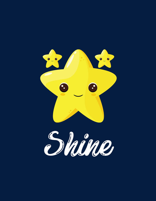 Egy vidám kis csillag szemez velünk a képről, körülötte három kisebb csillagkísérővel, alattuk a "Shine" felirat adja meg a design hangulatát. 
