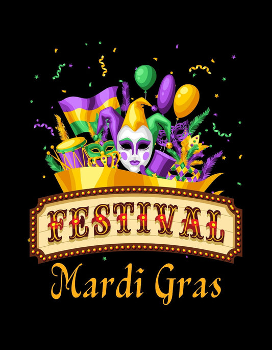 Az ünneplés jegyében készült dizájn, melyen egy karneváli maszk, konfettik, lufik és virágok láthatóak az éjszakai égbolt előtt, mindezt a "FESTIVAL Mardi Gras" felirat keretezi. 