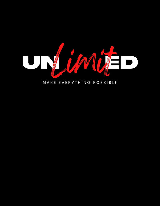 Energikus vörös és fehér betűkkel "UNLIMITED" felirat, alatta a "MAKE EVERYTHING POSSIBLE" szlogennel kiegészítve, amely a határtalan lehetőségeket és pozitív szemléletet sugározza. 