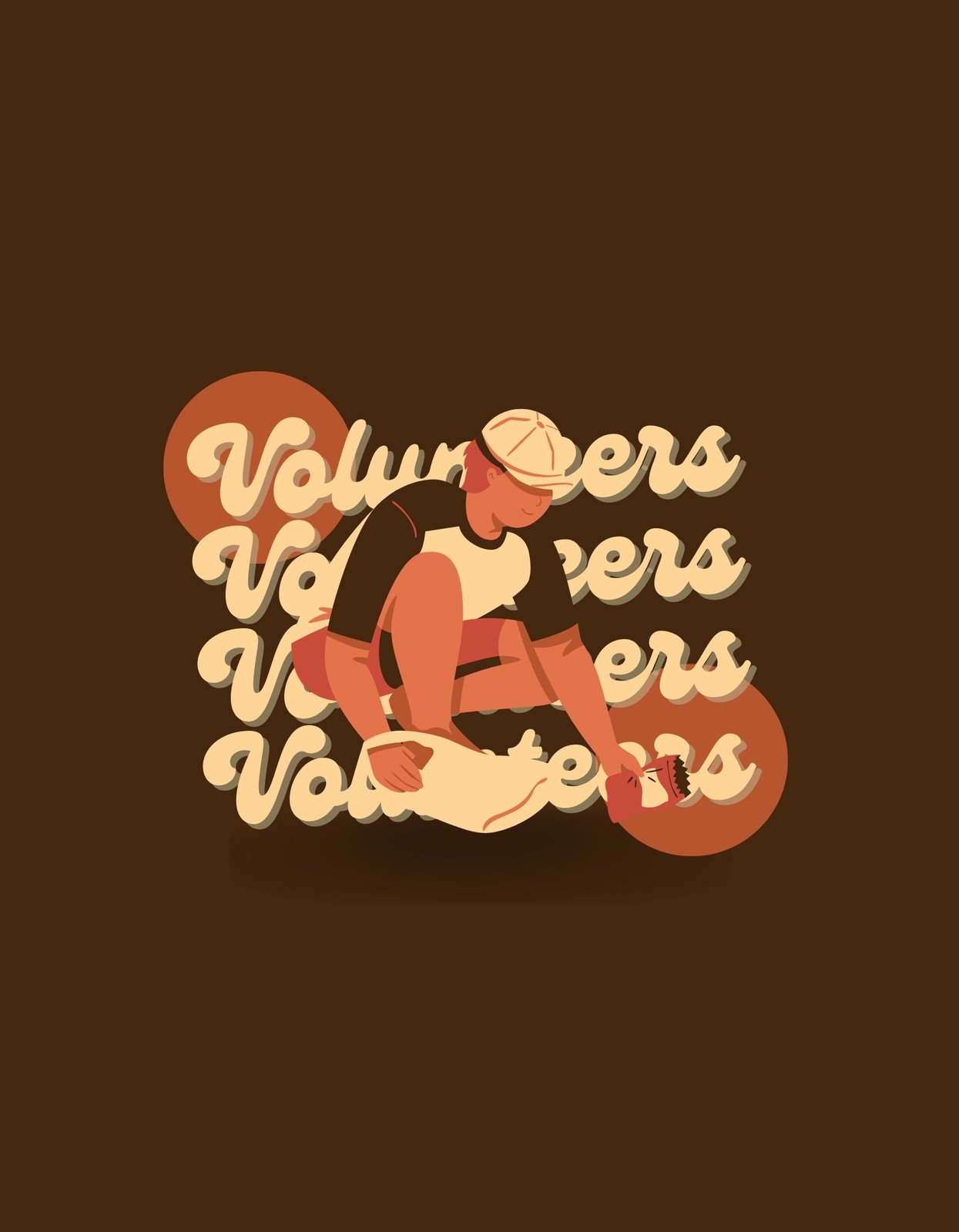 Egy kosárlabdázó sziluettje, aki éppen cipőfűzőt köt, a háttérben "Volunteers" felirat háromszor ívelve. 