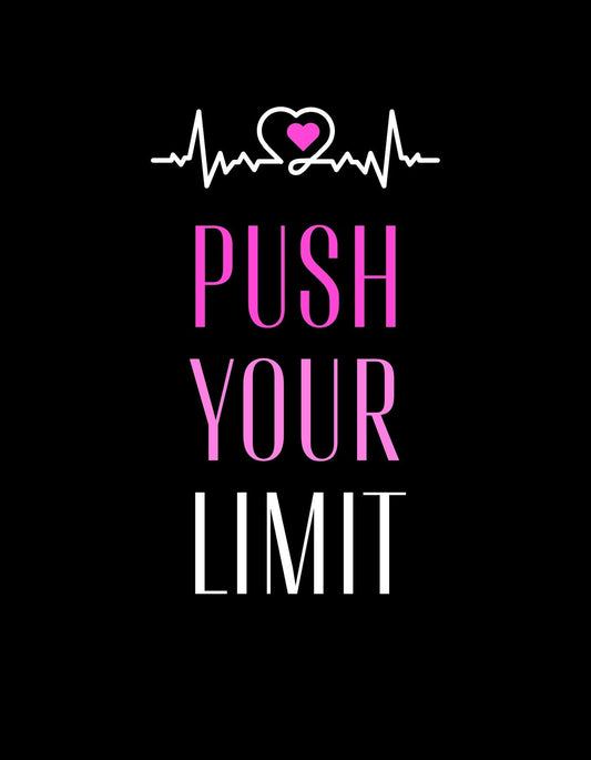 Energikus és inspiráló design, mely egy EKG vonalat ábrázol egy szívvel, alatta a "PUSH YOUR LIMIT" felirattal. A színek kontrasztosak, a motiváció hangsúlyos. 