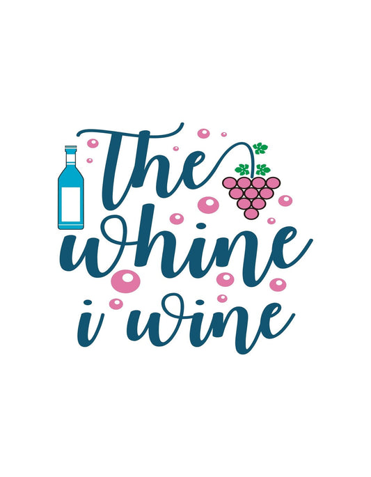 Egy vidám és játékos dizájn, amely a "The whine i wine" szójátékkal bor és szőlő motívumokat ötvöz. A kék és rózsaszín árnyalatok kellemes hangulatot árasztanak. 