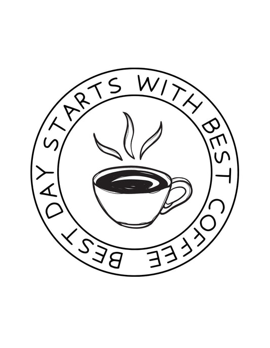 Egy letisztult tervezés, ahol a kávécsésze párolgása nyújt kellemes érzést, körbeírva a "A nap a legjobb kávéval kezdődik" szöveggel. 