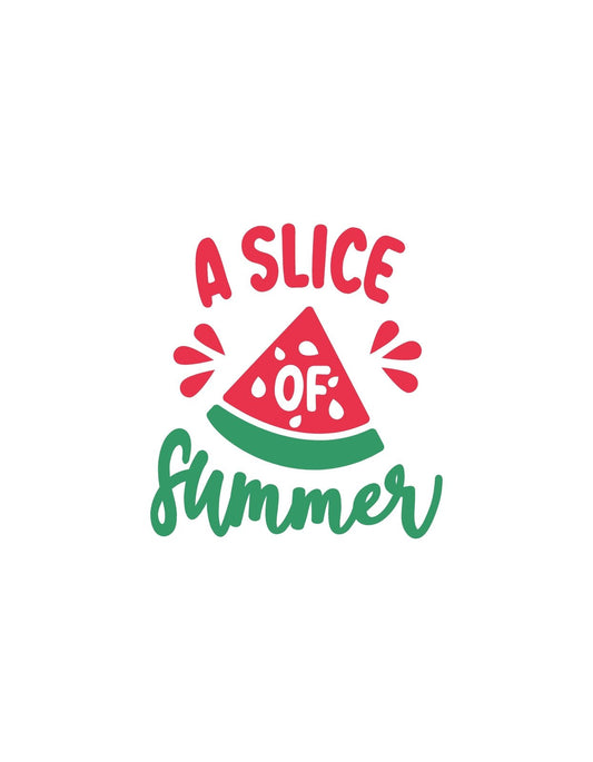 Egy vidám dinnyeszelet jellegzetes nyári hangulatot árasztó felirattal: "A Slice of Summer". 