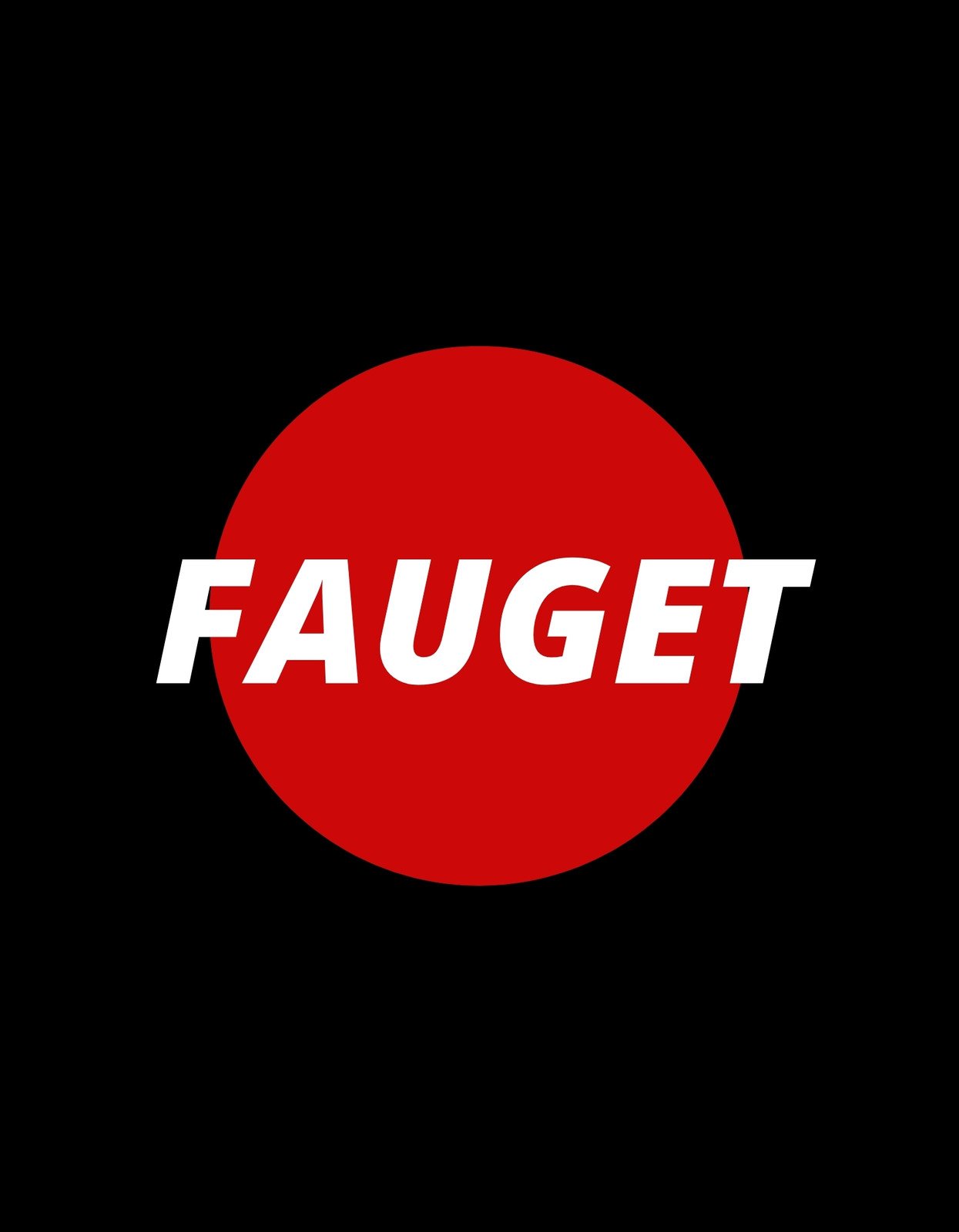 Egy egyszerű, de hatékony grafikát látunk, mely egy jellegzetes, piros körönből áll fehér "FAUGET" felirattal, amely egyedülálló kontrasztot teremt a fekete háttér előtt. 