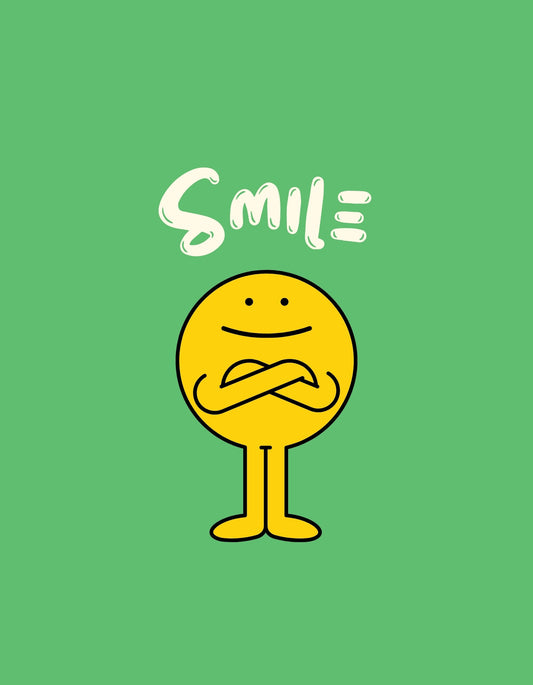 Egy vidám arc és a "Smile" felirat dominálja a képet, amely egy zöld háttér előtt helyezkedik el. Az egyszerűség és a pozitív hangulat közvetítésére tökéletes választás. 