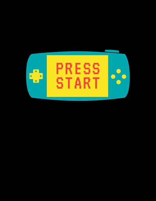 Egy színes videojáték-konzol megjelenésű dizájn, "PRESS START" felirattal, mely a régi idők játékainak hangulatát idézi meg. 