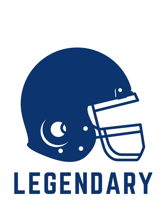 Egy letisztult, monokróm amerikai foci sisakot ábrázoló kép, az alján "LEGENDARY" felirattal. Sportos és dinamikus megjelenést kölcsönöz viselőjének. 