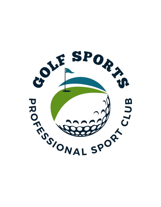 Egy stilizált golfpályát ábrázoló kép, ahol a zöld mező egy elegáns görbében emelkedik fel, egy golf labdát helyezve a középpontba, amely fölött egy golf zászló leng a szélben. 