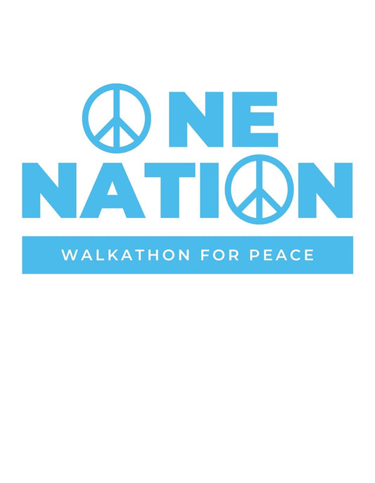 A képen egy békemozgalom által inspirált dizájn látható, "ONE NATION" szöveggel és a béke szimbólumával. Egyesített és konstruktív hangulatot sugároz, mely a világbékéért szervezett walkathon eseményre utal. 