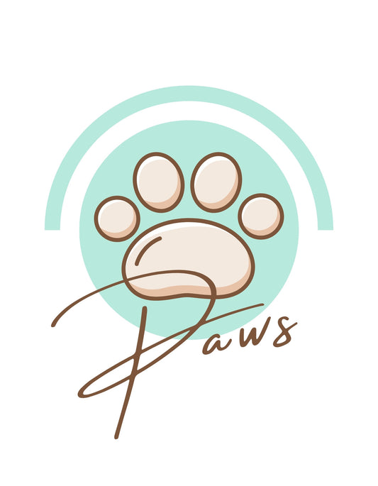 Egy aranyos mancs lenyomatot ábrázoló dizájn, melyet igéző ívelt vonalak vesznek körül, a "Paws" felirattal együtt, sugallva a természetességet és a kedvességet. 