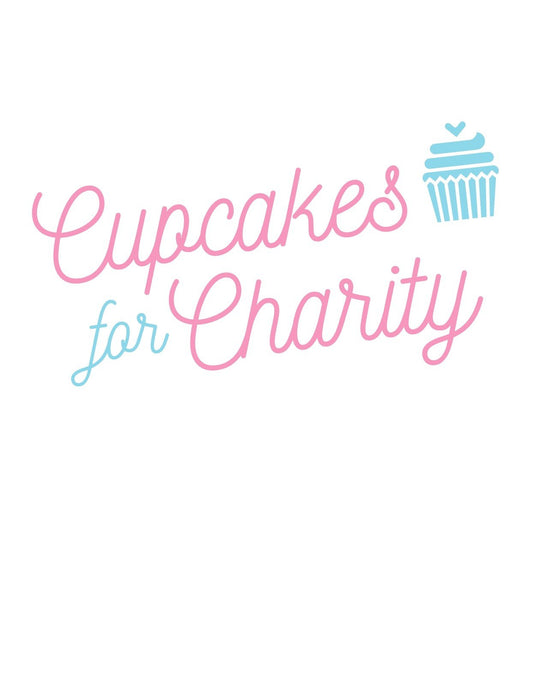 Egy kedves, jótékonysági hangulatú dizájn, mely a "Cupcakes for Charity" szöveget, és ezt kiegészítve egy cupcake-et ábrázol felső részén egy szívvel. 