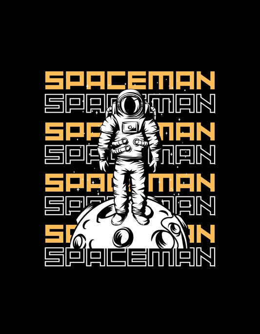 Egy űrhajós áll egy holdfelszínen, melynek hátterét a "SPACEMAN" szó ismételten kitölti sárga betűkkel. A dizájn modernebb, kalandos hangulatot áraszt. 