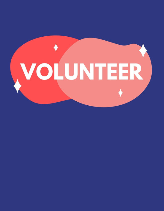 A képen egy világos piros és piros színben pompázó felhő alakú háttér látható, melynek középpontjában a "VOLUNTEER" szó fehér betűkkel tündököl, sugárzó effektusokkal körbevéve. 