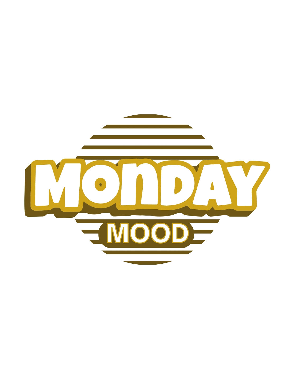 Egy letisztult dizájn, amely a "MONDAY MOOD" szöveggel közvetíti a hétfői hangulatot, aranyszínű betűkkel és stilizált vonalakkal kiegészítve. 