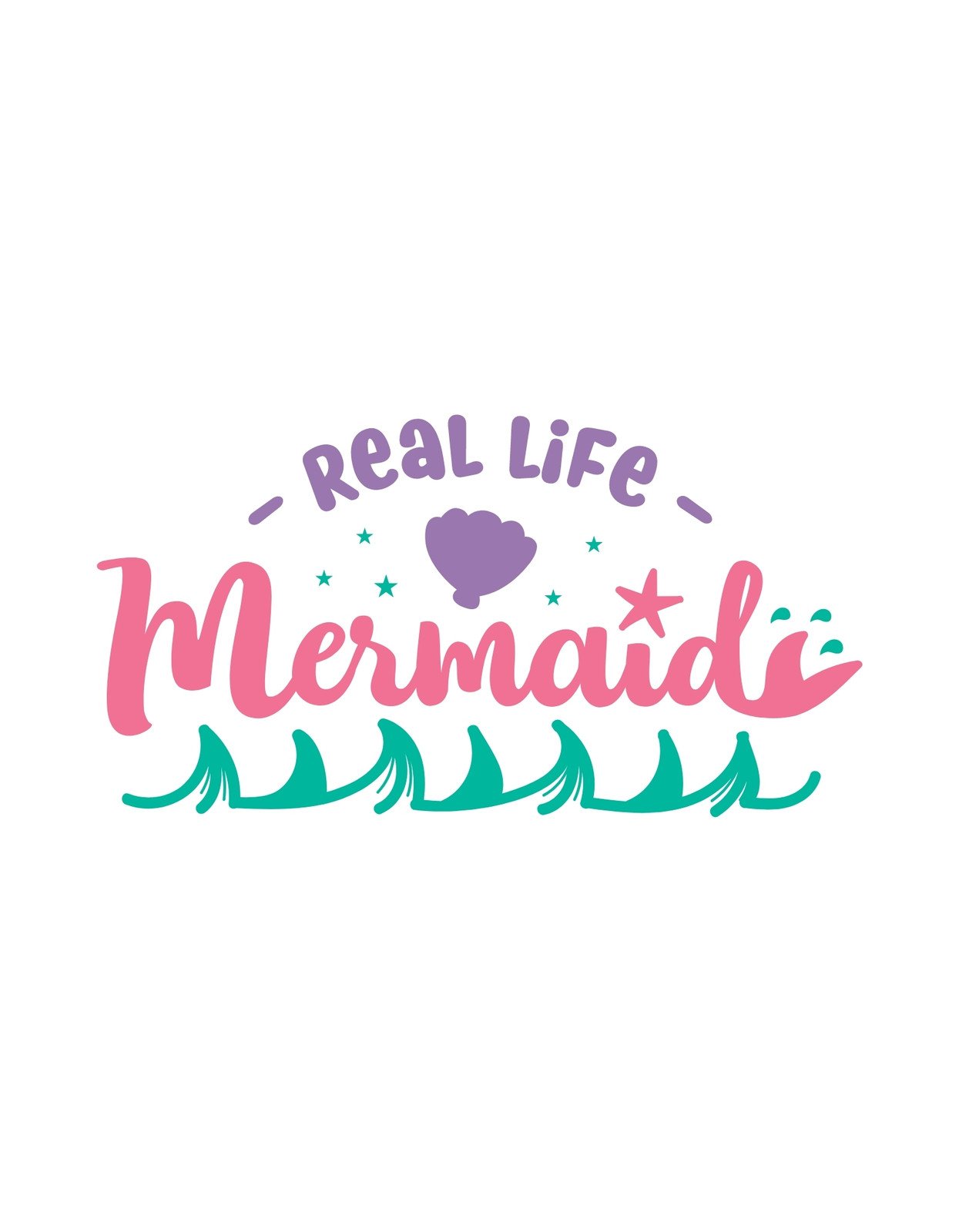  Élénk színű, játékos design, amely egy sellőfarkat ábrázol és a "Real Life Mermaid" feliratot tartalmazza. Ez a minta a tengeri varázslatot és a sellők iránti szeretetet hozza el mindenkinek. 