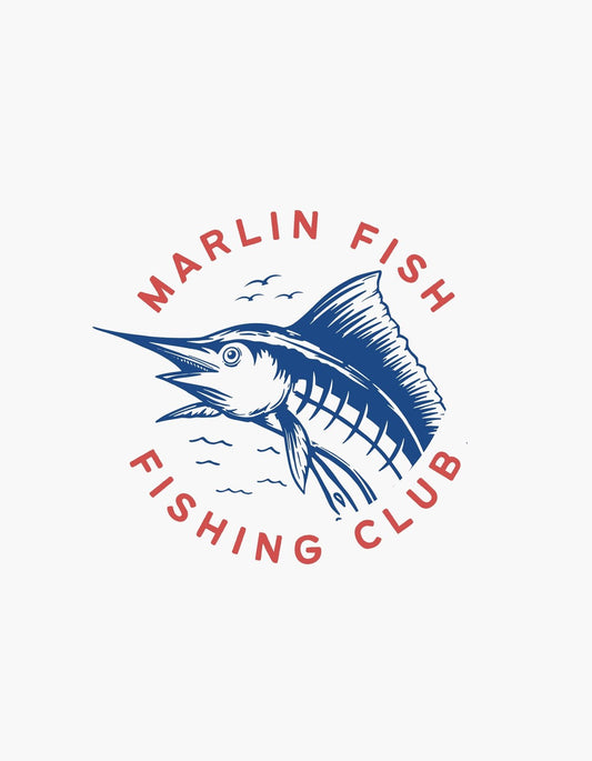 Egy stilizált kardhal ábrázolásával és a "Marlin Fish Fishing Club" felirattal díszített design. A képen a nyílt tenger szabadságának érzetét kelti a kardhal dinamikus mozgása és a letisztult vonalvezetés. 