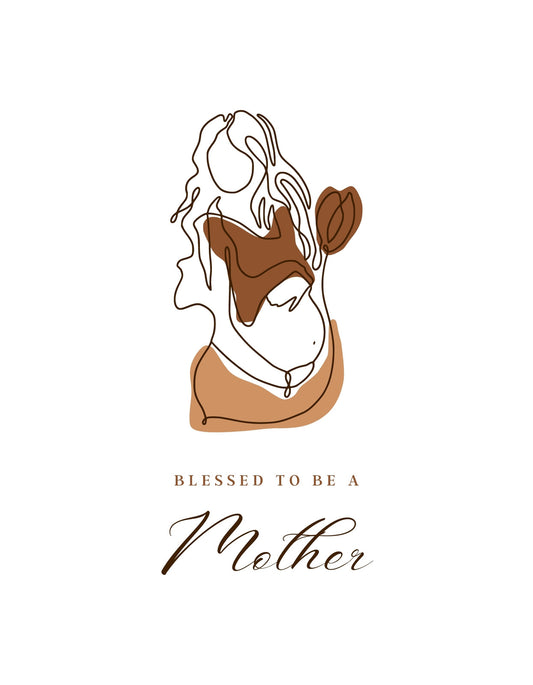 Letisztult, modern grafikával rendelkezik az ábrázoláson egy békés anyai arc, warm barna árnyalatokkal kiegészített kontúrvonalakkal, valamint egy finom "Blessed to be a Mother" felirattal alul. 