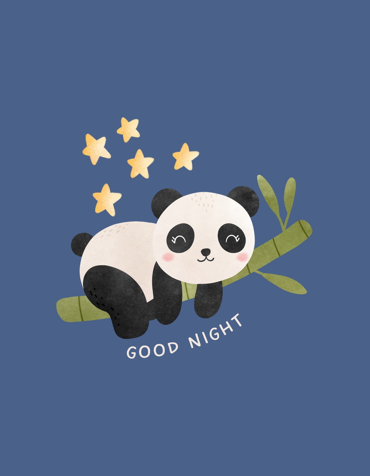 Egy aranyos panda pihen egy ágon, miközben csillagok ragyognak körülötte, és a "GOOD NIGHT" felirat látható alul. A design megnyugtató színekkel és a természet lágy ölelésével varázsolja el viselőjét. 