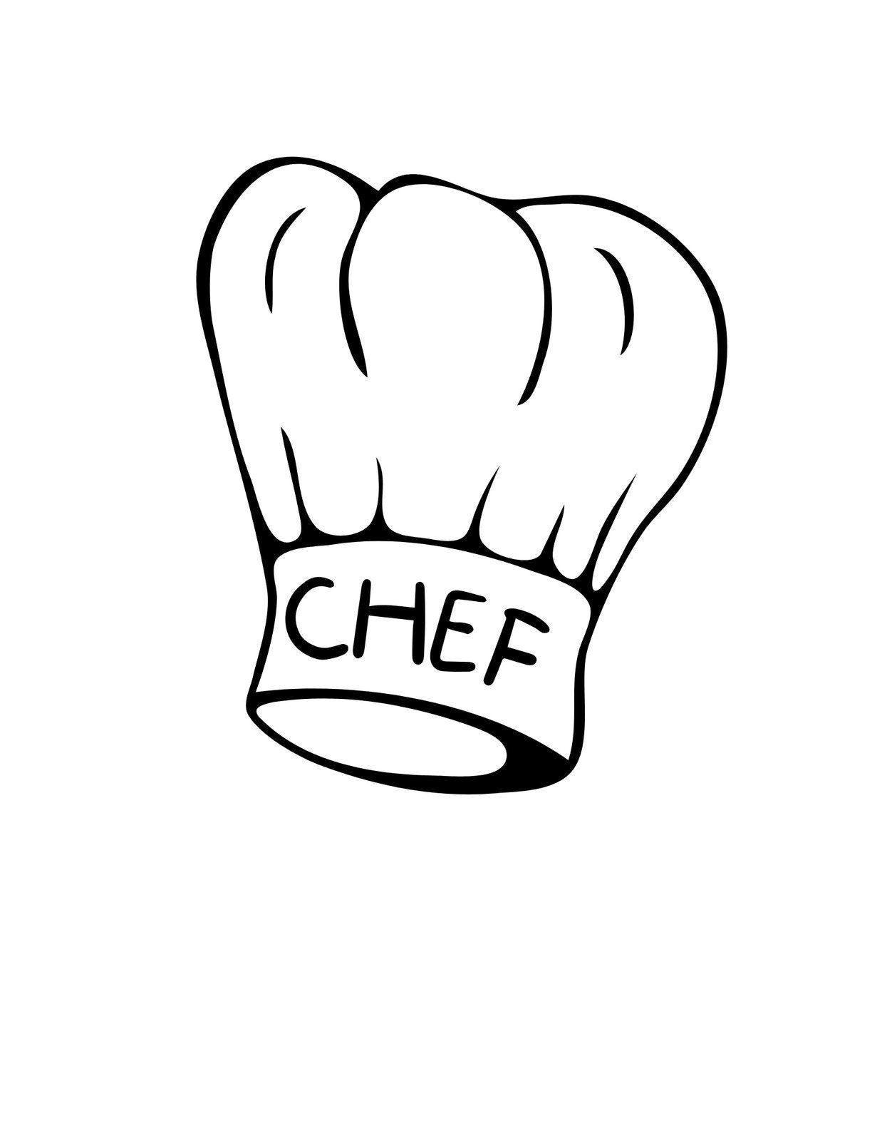 Egy letisztult szakácssapka ábrázolása, melyen a "CHEF" felirat olvasható, stílusos és egyszerű vonalvezetéssel. 