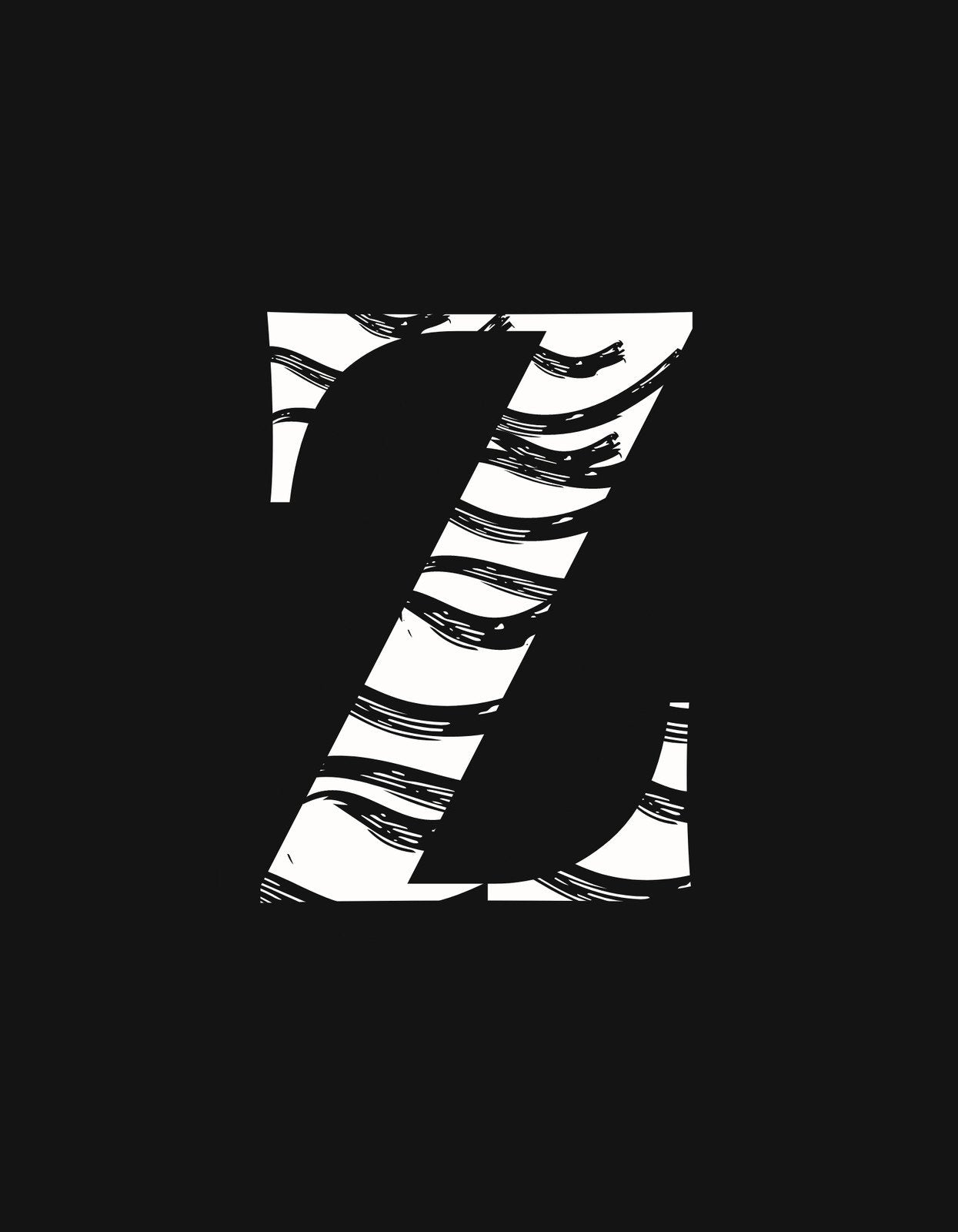 Egyedi grafikus minta díszíti ezt a dizájnt, amely egy sziluett hatású, széles ecsetvonásokkal megrajzolt mintából áll. A fekete háttér kiemeli a fehér színű, dinamikus elemeket. 