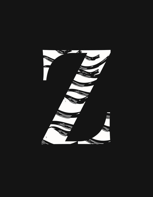 Egyedi grafikus minta díszíti ezt a dizájnt, amely egy sziluett hatású, széles ecsetvonásokkal megrajzolt mintából áll. A fekete háttér kiemeli a fehér színű, dinamikus elemeket. 