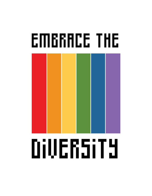 Színes csíkokból álló dizájn, melyek együttesen a sokféleség elfogadásának üzenetét hordozzák. A pozitív és inspiráló szlogen, "EMBRACE THE DIVERSITY", kiemeli az egyenlőség és inkluzivitás fontosságát. 