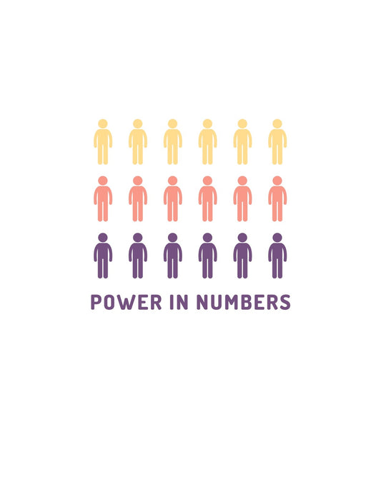 Egyszerű, de hatásos dizájn, színes emberfigurák tömegben, alul a felirat: "POWER IN NUMBERS". 