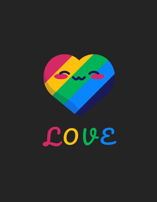 A minta egy színes szívvel bír, amely a szivárvány minden színét felvonultatja, az arcán pedig békés mosoly látható. Alatta a "LOVE" felirat ugyanezeket a vibráló színeket használja, sugallva az elfogadást és szeretetet. 