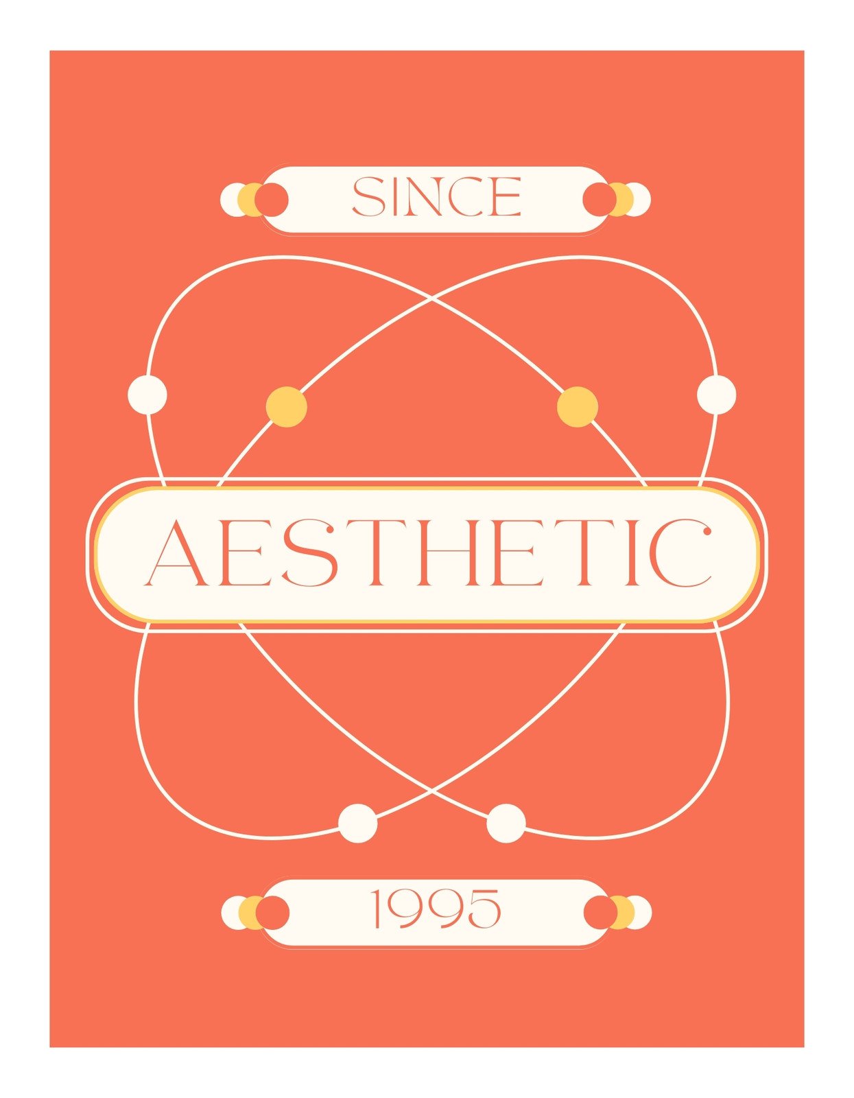 Az képen egy egyszerű, mégis elegáns dizájn látható, "SINCE" és "1995" feliratokkal, amelyek között az "AESTHETIC" szó dominál. Az összetett vonalak és pontok egy modern, grafikus stílust hoznak létre.