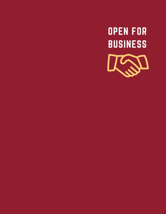 Megnyitottuk a lehetőségek világát! A képen egy kézfogás látható a "OPEN FOR BUSINESS" szöveggel, ami az újranyitást és az új kezdetek lehetőségét hordozza. 