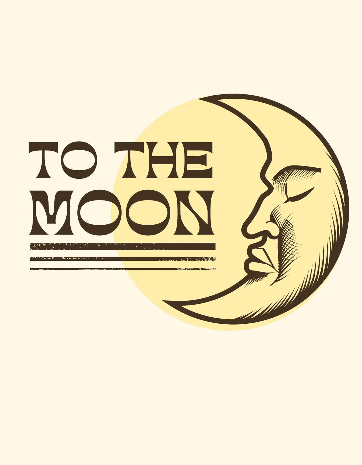 Egy stilizált félhold ábrázolása, amelyen egy emberi arc látható, és az emblematikus "TO THE MOON" feliratot körülöleli. A design retros hangulatot áraszt és a vállalkozó szelleműeknek kedvez. 